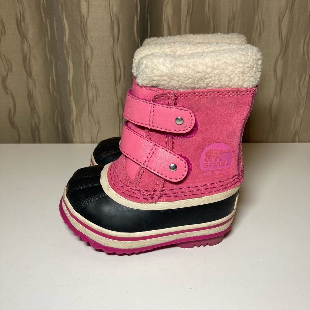 Sorel 1964 Pac Strap Baby Girl's 5 Winter Tropic Pink Suede Black Waterproof